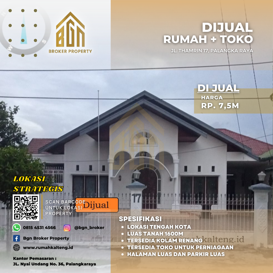 DIJUAL RUMAH PRIBADI + TOKO PALANGKA RAYA